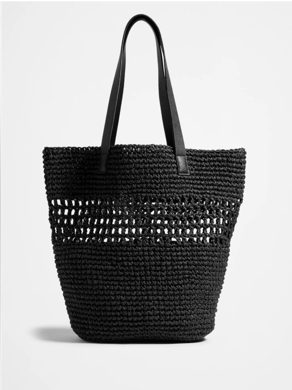 🆕 Banana Republic open weave accent Straw Market Tote in black